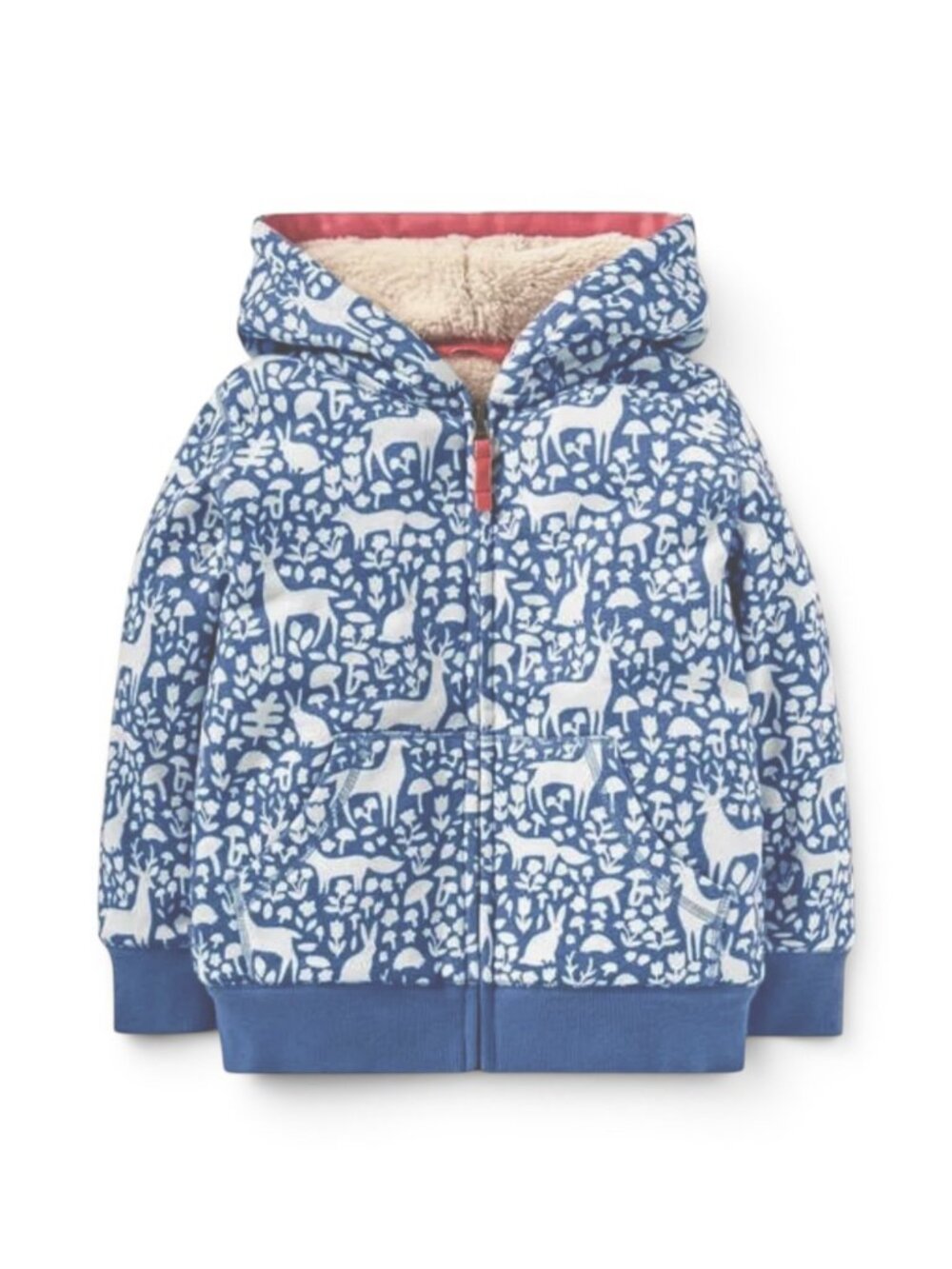 Mini Boden Sherpa-lined Woodland Friends Hoodie in Powder Blue and White